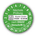 Nächste Prüfung nach DGUV Vorschrift 3, grün, mit Wunschtext