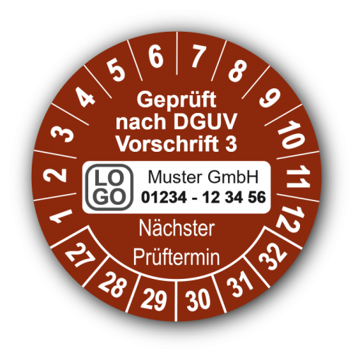 Geprüft nach DGUV Vorschrift 3 Nächster Prüftermin, braun, mit Wunschtext