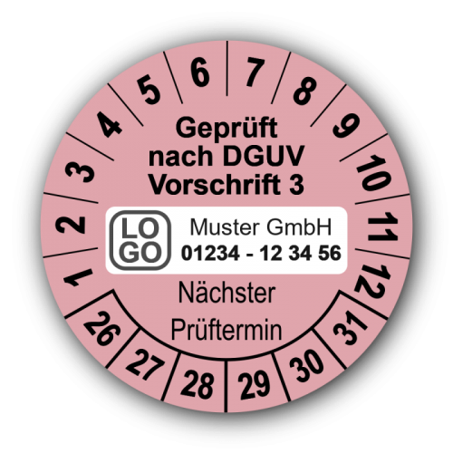 Geprüft nach DGUV Vorschrift 3 Nächster Prüftermin, rosa, mit Wunschtext