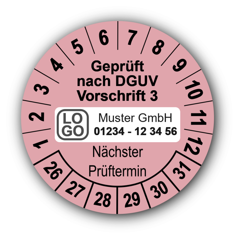 Geprüft nach DGUV Vorschrift 3 Nächster Prüftermin, rosa, mit Wunschtext