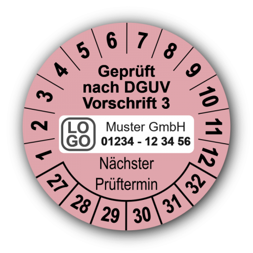 Geprüft nach DGUV Vorschrift 3 Nächster Prüftermin, rosa, mit Wunschtext
