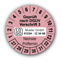 Geprüft nach DGUV Vorschrift 3 Nächster Prüftermin, rosa, mit Wunschtext