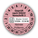 Geprüft nach DGUV Vorschrift 3 Nächster Prüftermin, rosa, mit Wunschtext