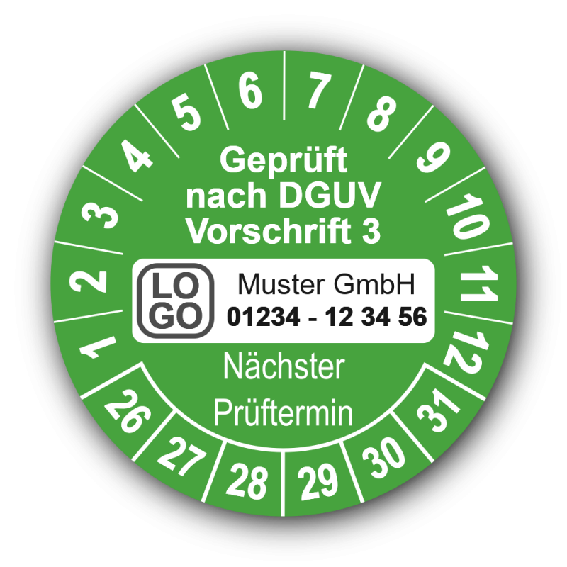 Geprüft nach DGUV Vorschrift 3 Nächster Prüftermin, grün, mit Wunschtext