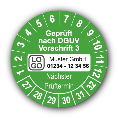 Geprüft nach DGUV Vorschrift 3 Nächster Prüftermin, grün, mit Wunschtext