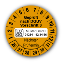 Geprüft nach DGUV Vorschrift 3 Nächster Prüftermin, orange, mit Wunschtext