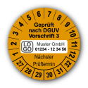 Geprüft nach DGUV Vorschrift 3 Nächster Prüftermin, orange, mit Wunschtext