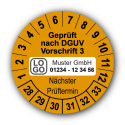 Geprüft nach DGUV Vorschrift 3 Nächster Prüftermin, orange, mit Wunschtext