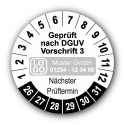 Geprüft nach DGUV Vorschrift 3 Nächster Prüftermin, weiß, mit Wunschtext