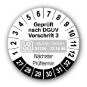 Geprüft nach DGUV Vorschrift 3 Nächster Prüftermin, weiß, mit Wunschtext