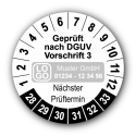 Geprüft nach DGUV Vorschrift 3 Nächster Prüftermin, weiß, mit Wunschtext