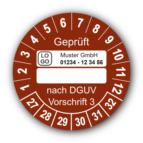 Geprüft … nach DGUV Vorschrift 3, braun (zum Selbstbeschriften), mit Wunschtext