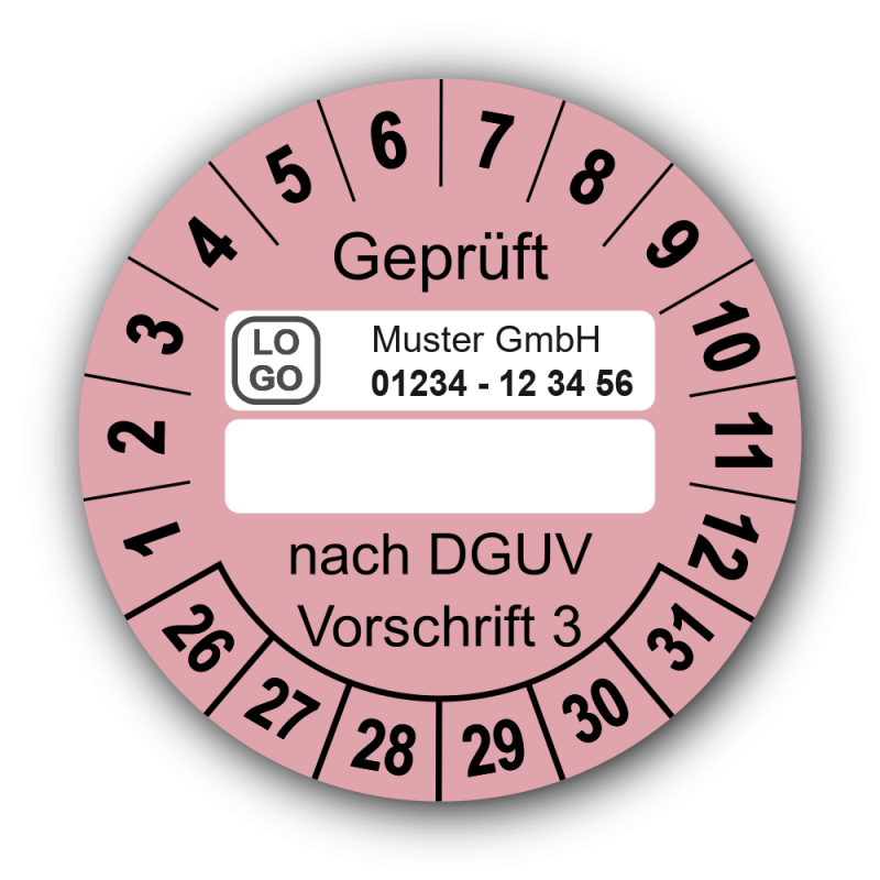 Geprüft … nach DGUV Vorschrift 3, rosa (zum Selbstbeschriften), mit Wunschtext