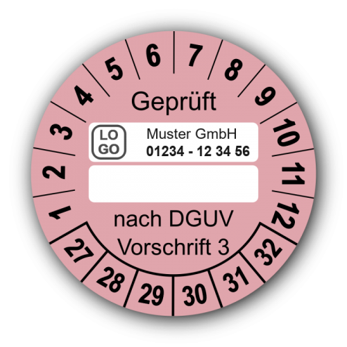 Geprüft … nach DGUV Vorschrift 3, rosa (zum Selbstbeschriften), mit Wunschtext