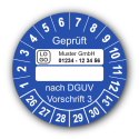Geprüft … nach DGUV Vorschrift 3, blau (zum Selbstbeschriften), mit Wunschtext