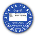 Geprüft … nach DGUV Vorschrift 3, blau (zum Selbstbeschriften), mit Wunschtext
