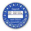 Geprüft … nach DGUV Vorschrift 3, blau (zum Selbstbeschriften), mit Wunschtext