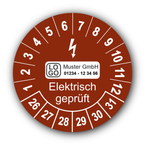 Elektrisch geprüft, braun, mit Wunschtext