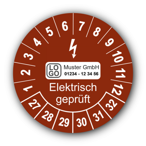 Elektrisch geprüft, braun, mit Wunschtext