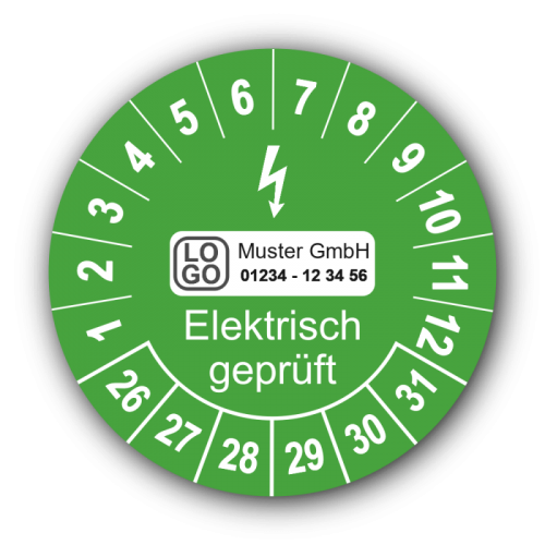 Elektrisch geprüft, grün, mit Wunschtext