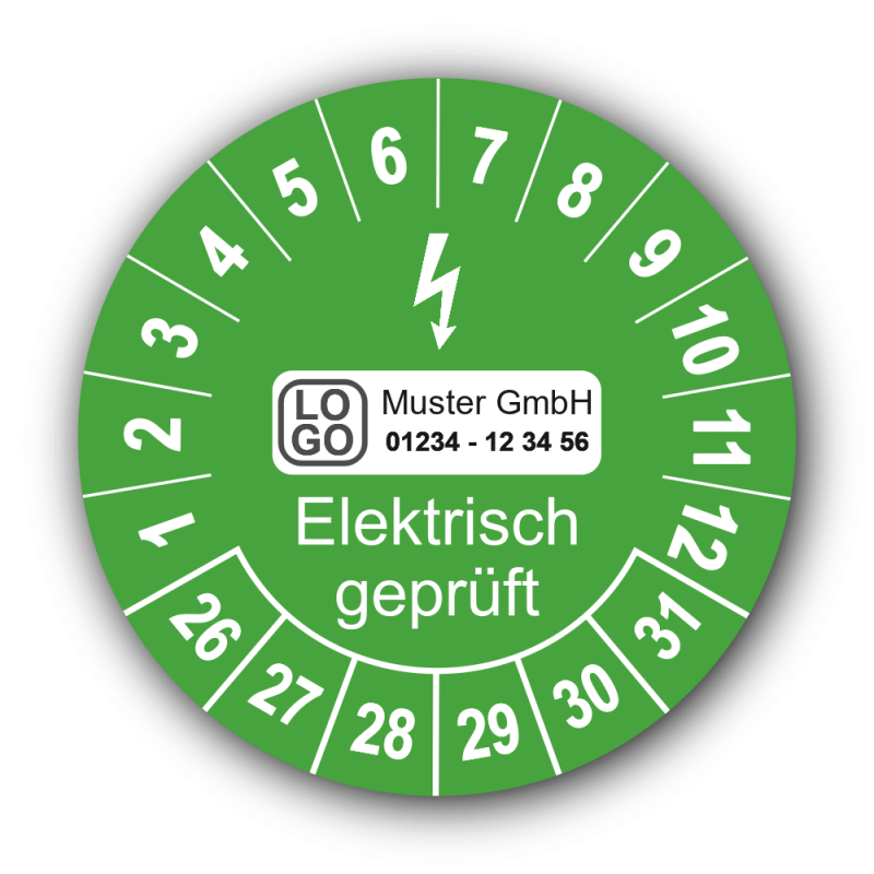 Elektrisch geprüft, grün, mit Wunschtext