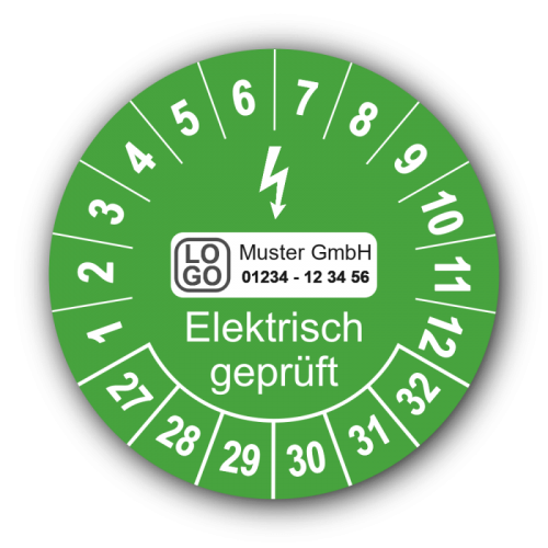 Elektrisch geprüft, grün, mit Wunschtext