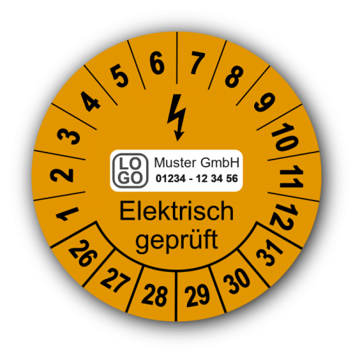 Elektrisch geprüft, orange, mit Wunschtext