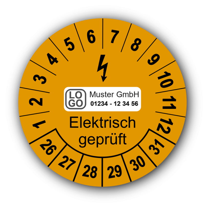 Elektrisch geprüft, orange, mit Wunschtext
