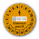 Elektrisch geprüft, orange, mit Wunschtext