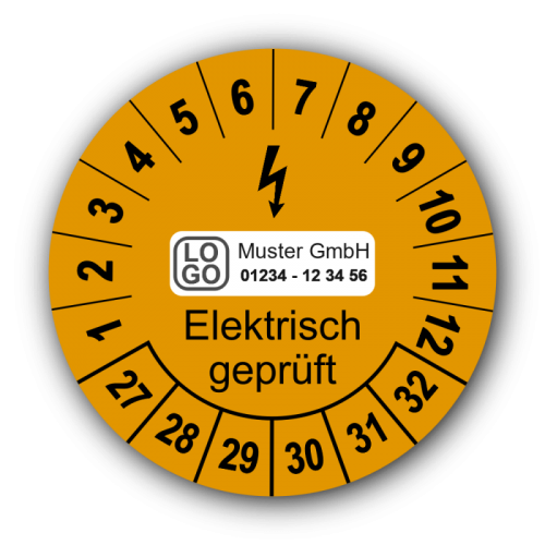 Elektrisch geprüft, orange, mit Wunschtext