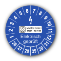 Elektrisch geprüft, blau, mit Wunschtext