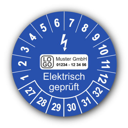 Elektrisch geprüft, blau, mit Wunschtext