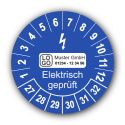 Elektrisch geprüft, blau, mit Wunschtext