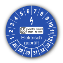Elektrisch geprüft, blau, mit Wunschtext