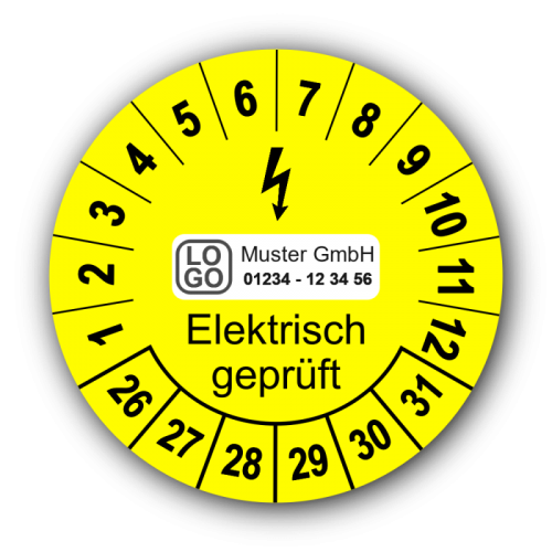 Elektrisch geprüft, gelb, mit Wunschtext