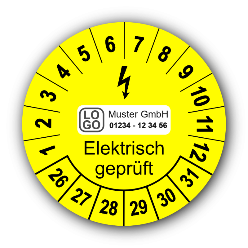 Elektrisch geprüft, gelb, mit Wunschtext