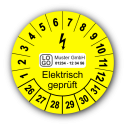 Elektrisch geprüft, gelb, mit Wunschtext