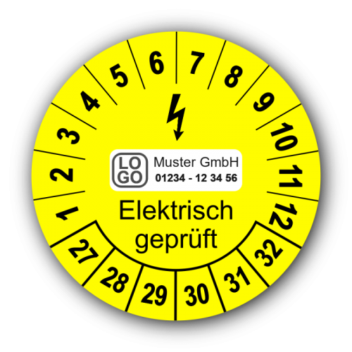 Elektrisch geprüft, gelb, mit Wunschtext