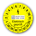 Elektrisch geprüft, gelb, mit Wunschtext