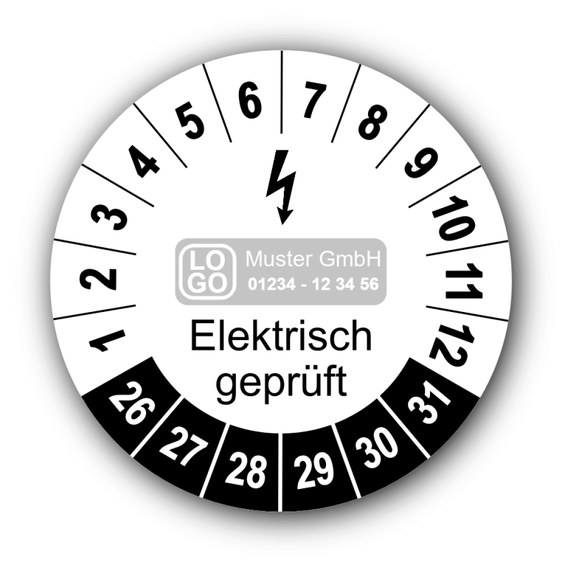 Elektrisch geprüft, weiß, mit Wunschtext
