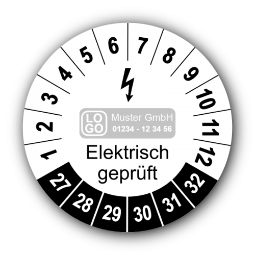 Elektrisch geprüft, weiß, mit Wunschtext