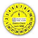 Nächster Prüftermin Elektro-Check nach VDE, gelb, mit Wunschtext