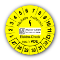 Nächster Prüftermin Elektro-Check nach VDE, gelb, mit Wunschtext