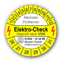 Elektro-Check Nächster Prüftermin Geprüft nach VDE, gelb, mit Wunschtext