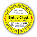 Elektro-Check Nächster Prüftermin Geprüft nach VDE, gelb, mit Wunschtext