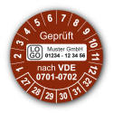 Geprüft nach VDE 0701-0702, braun, mit Wunschtext