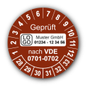 Geprüft nach VDE 0701-0702, braun, mit Wunschtext