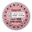Geprüft nach VDE 0701-0702, rosa, mit Wunschtext