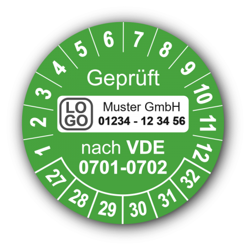 Geprüft nach VDE 0701-0702, grün, mit Wunschtext