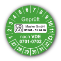 Geprüft nach VDE 0701-0702, grün, mit Wunschtext